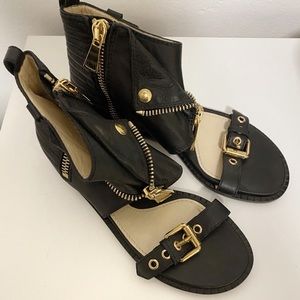 Moschino Milano Leather Biker Gladiator Flats